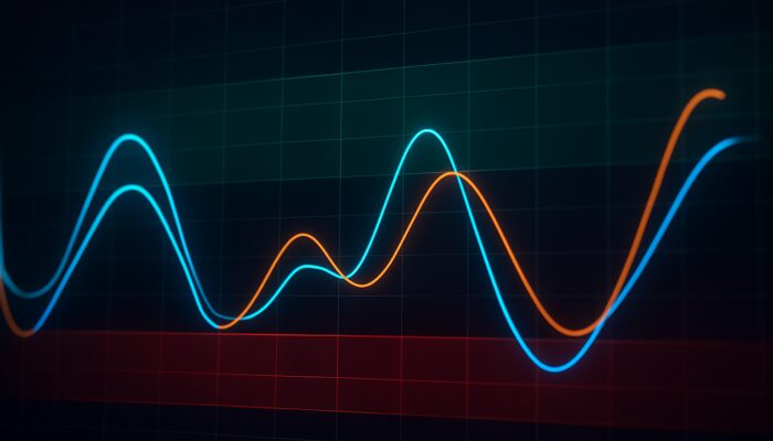 Stochastic Oscillator in Crypto Trading: Stochastic oscillator chart for crypto trading, showing %K and %D lines crossing green overbought and red oversold zones.