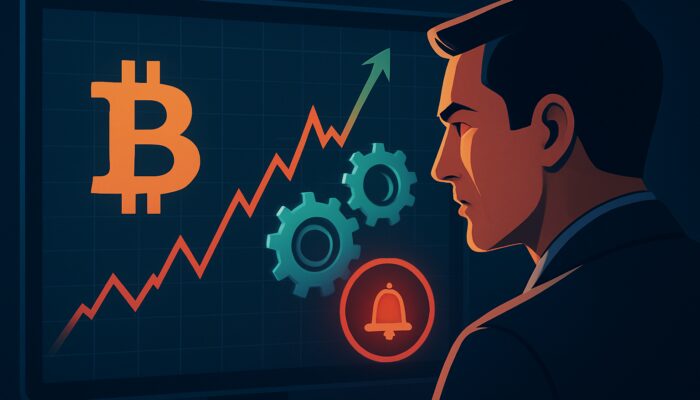 Take-Profit Order: Bitcoin price chart surges to $85,000, triggering automatic sell order as trader watches volatile market graphs.