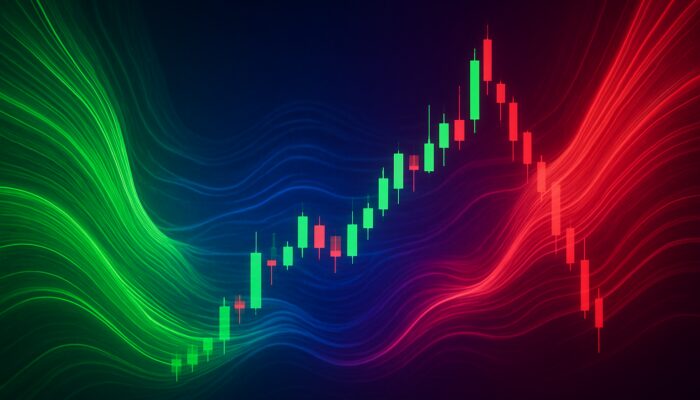 Vibrant trading screen with green red liquidity streams on candlestick charts for Chaikin Money Flow indicator