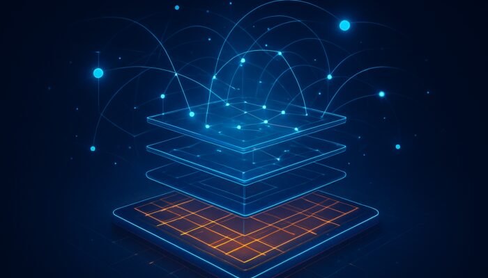 Futuristic layered blockchain with glowing base layer supporting rapid Layer 2 transactions and nodes.