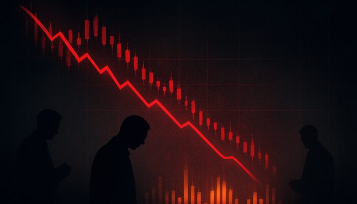 Negative Volume Index chart showing accumulation amid plunging prices and red candlesticks with glowing volume bars.