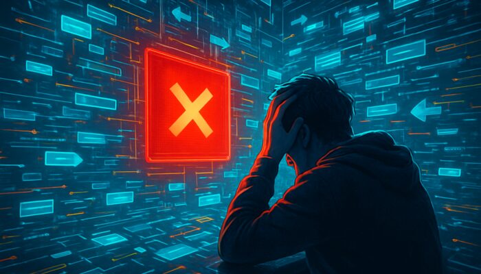 Cyberpunk coder overwhelmed by glowing API requests and flashing 429 rate limit error on holographic dashboard