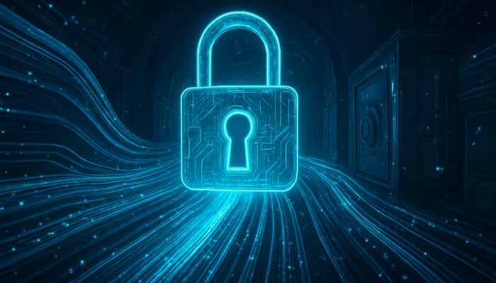 Cybernetic lock securing data rivers in digital vaults for healthcare and finance encryption