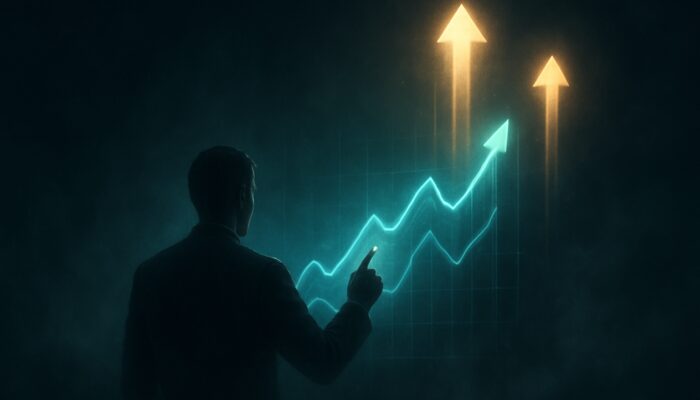 Surreal trader analyzing rising ADX lines on holographic charts in misty void for trend strength.