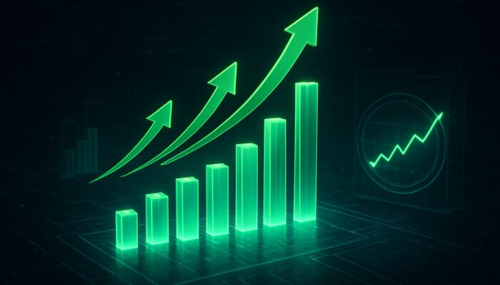 3D ROI table visualization with green arrows and holographic charts boosting returns on dark tech backdrop