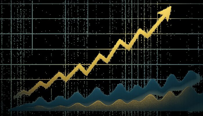 Sleek digital Sharpe ratio graph with golden excess returns over risk-free baseline and blue volatility waves.