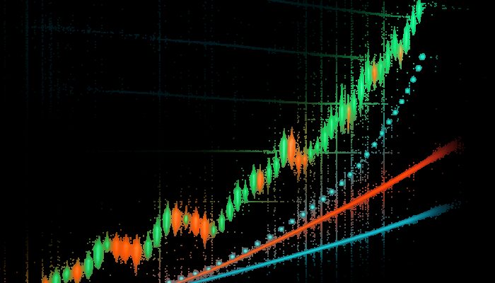 Stock chart with parabolic SAR dots curving upward, signaling bullish reversal amid red-green candlesticks.